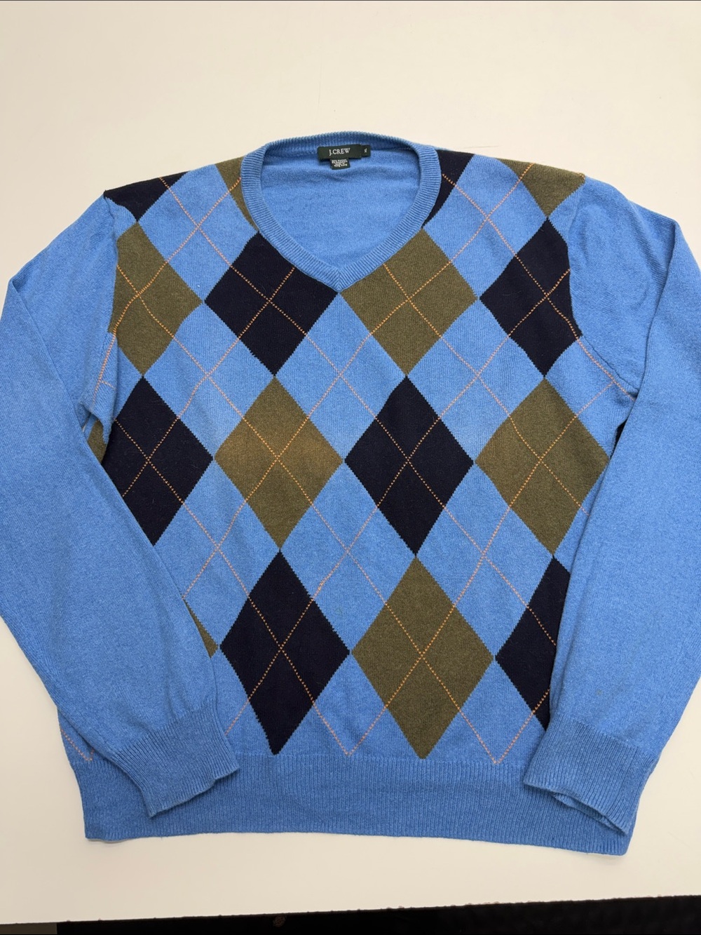 J. CREW Men’s XL Blue Argyle V Neck Sweater